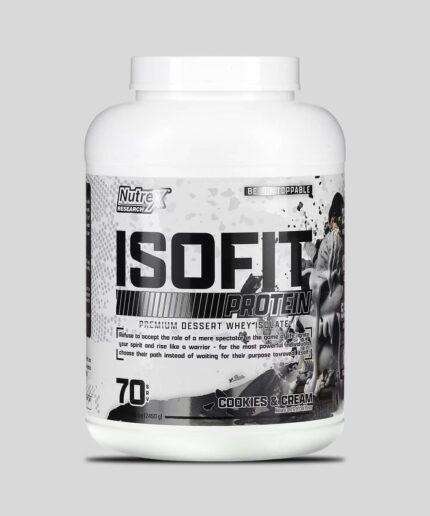 Complément alimentaire Nutrex Research ISOFIT, isolat de whey protéine premium, saveur Cookies & Cream, pot de 70 portions (2450g).