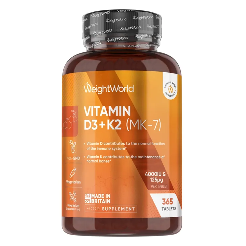 pdp WeightWorld Vitamine D3 4000IU + K2 MK-7 125µg — 365 Comprimés | 1 An | Végétarien | Non-GMO – Image 1