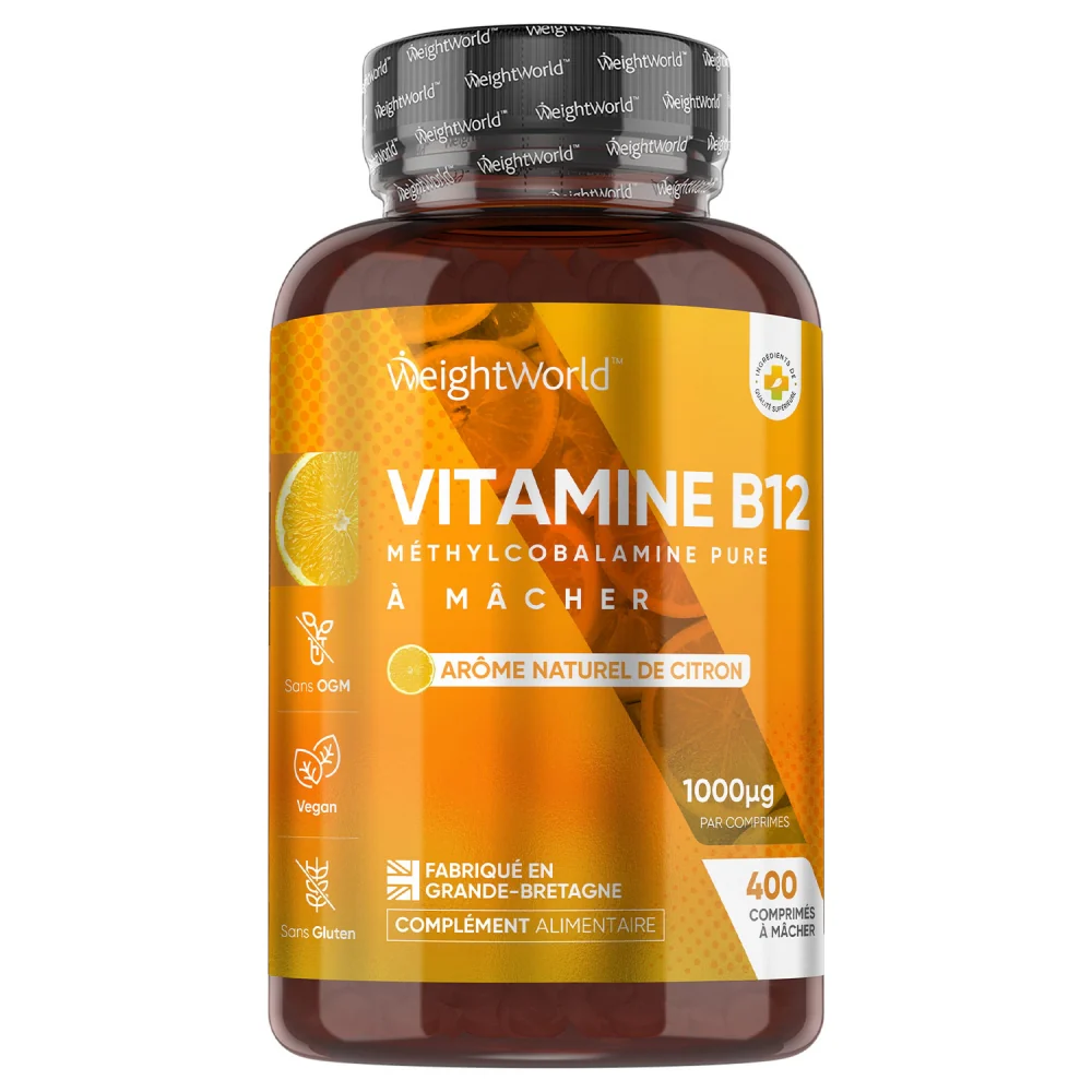 vitamin-b12-chewable-front-fr WeightWorld - Vitamine B12 Méthylcobalamine 1000µg — 450 Comprimés | Vegan & Non-GMO – Image 1