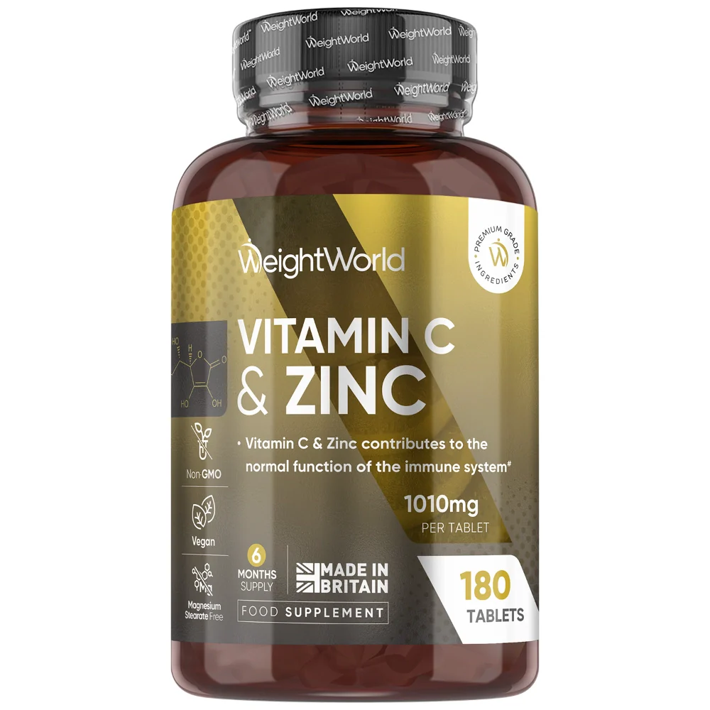 vitamin-c-and-zinc-tablets-uk-front WeightWorld Vitamine C & Zinc 1010mg — 180 Comprimés | 6 Mois | Vegan & Non-GMO – Image 1