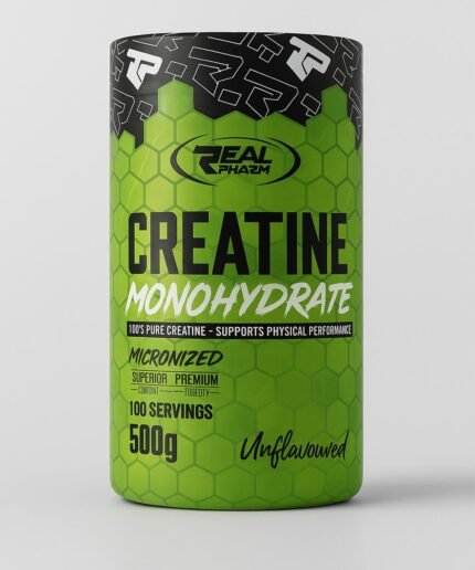 Achetez Creatine Monohydrate Real Pharm 500 g chez NutriStore Tunisie. 100% pure créatine micronisée, sans arôme et 100 portions.