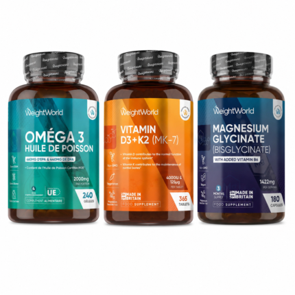 Pack Omega 3 Vitamine D3 K2 Magnésium Bisglycinate WeightWorld – NutriStore Tunisie