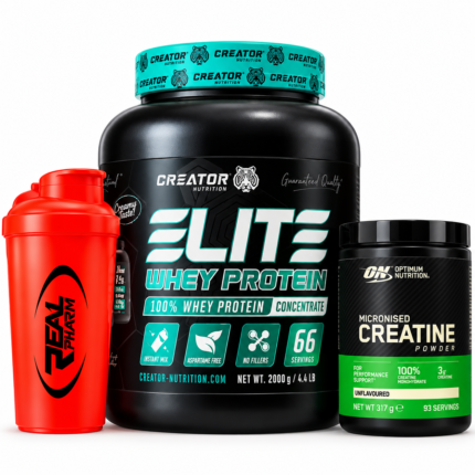 Pack Elite Whey Creator Nutrition Créatine Optimum Nutrition et Shaker