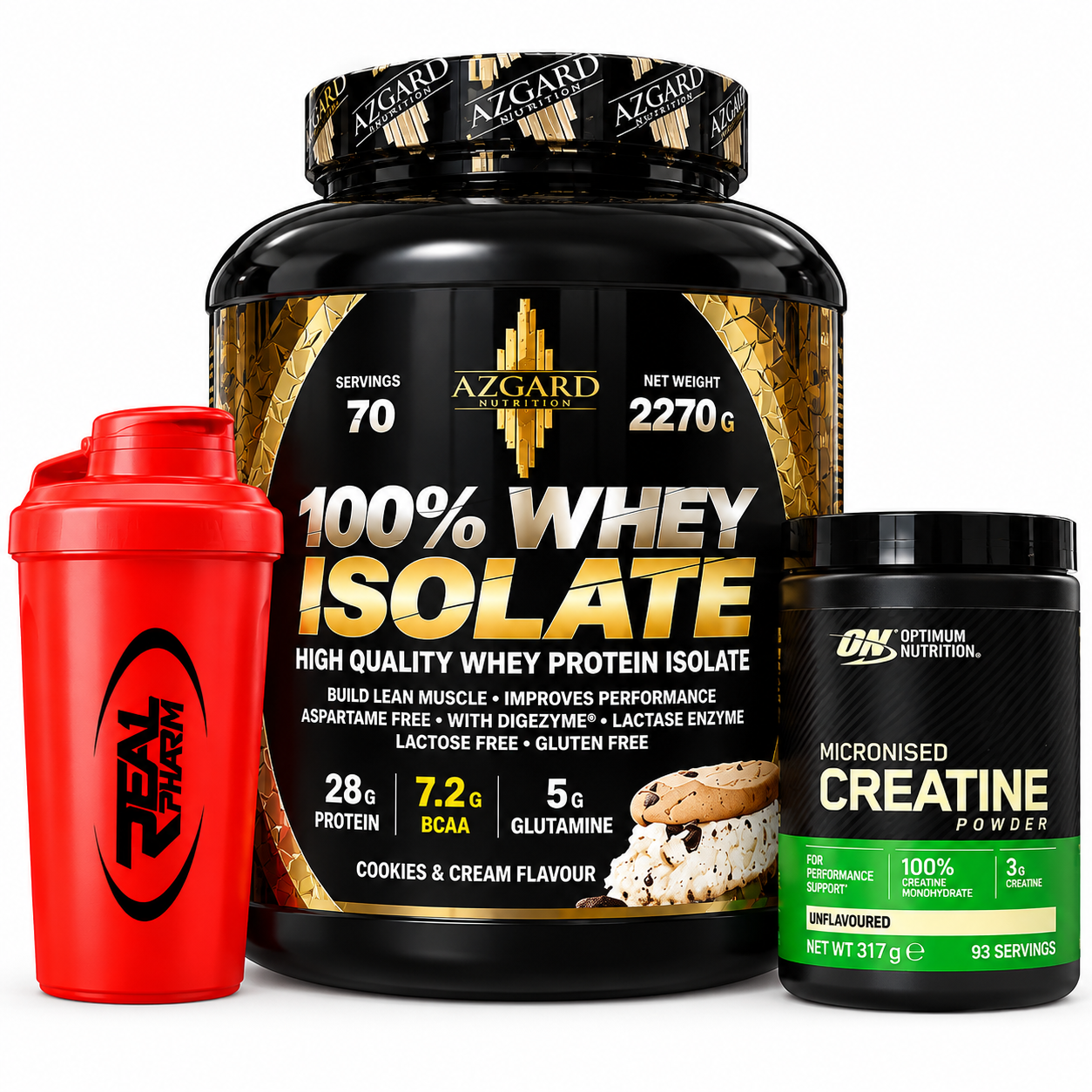 Pack Performance Whey Isolate + Créatine + Shaker Pack Whey Isolate Azgard Créatine Optimum Nutrition et Shaker