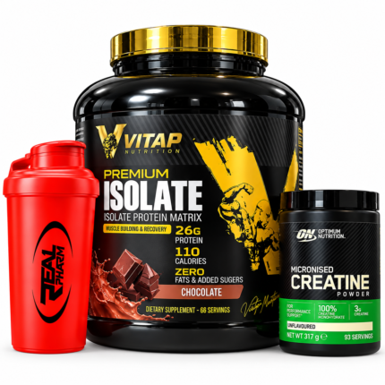 Pack Premium Isolate Vitap Nutrition Créatine Optimum Nutrition et Shaker