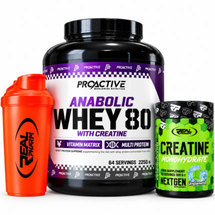 Pack Anabolic Whey 80 ProActive Créatine Real Pharm et Shaker